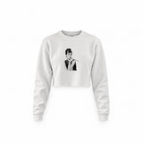 Audrey Hepburn Crop Sweatshirt — Beyaz — Ön baskı