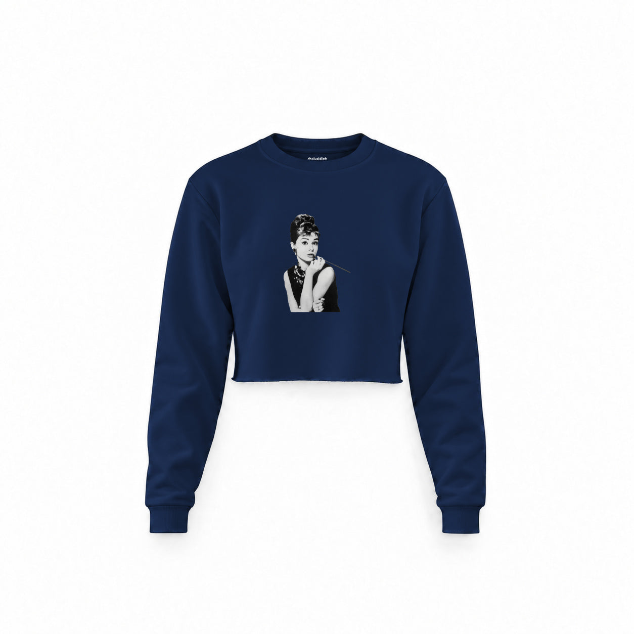 Audrey Hepburn Crop Sweatshirt — Lacivert — Ön baskı