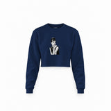 Audrey Hepburn Crop Sweatshirt — Lacivert — Ön baskı
