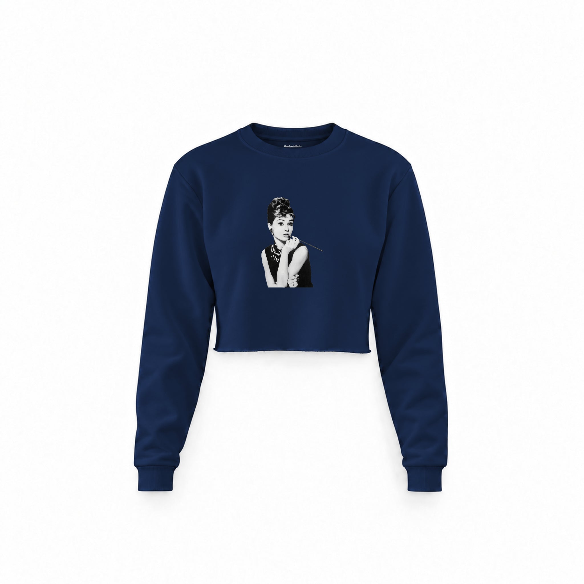 Audrey Hepburn Crop Sweatshirt — Lacivert — Ön baskı