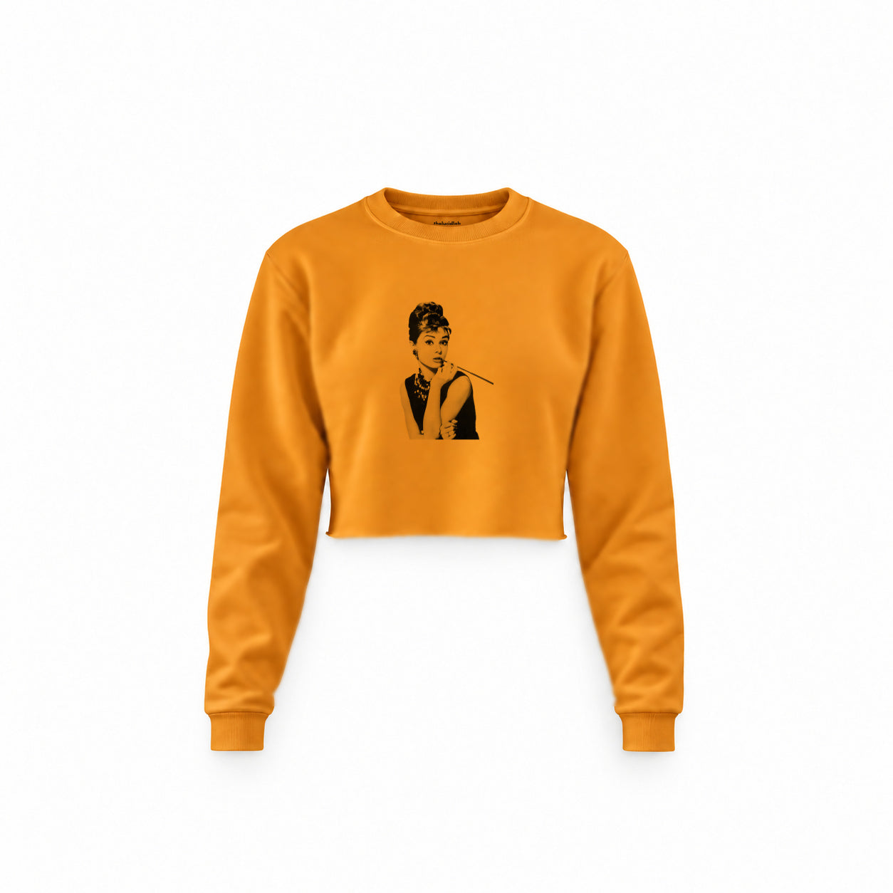 Audrey Hepburn Crop Sweatshirt — Turuncu — Ön baskı