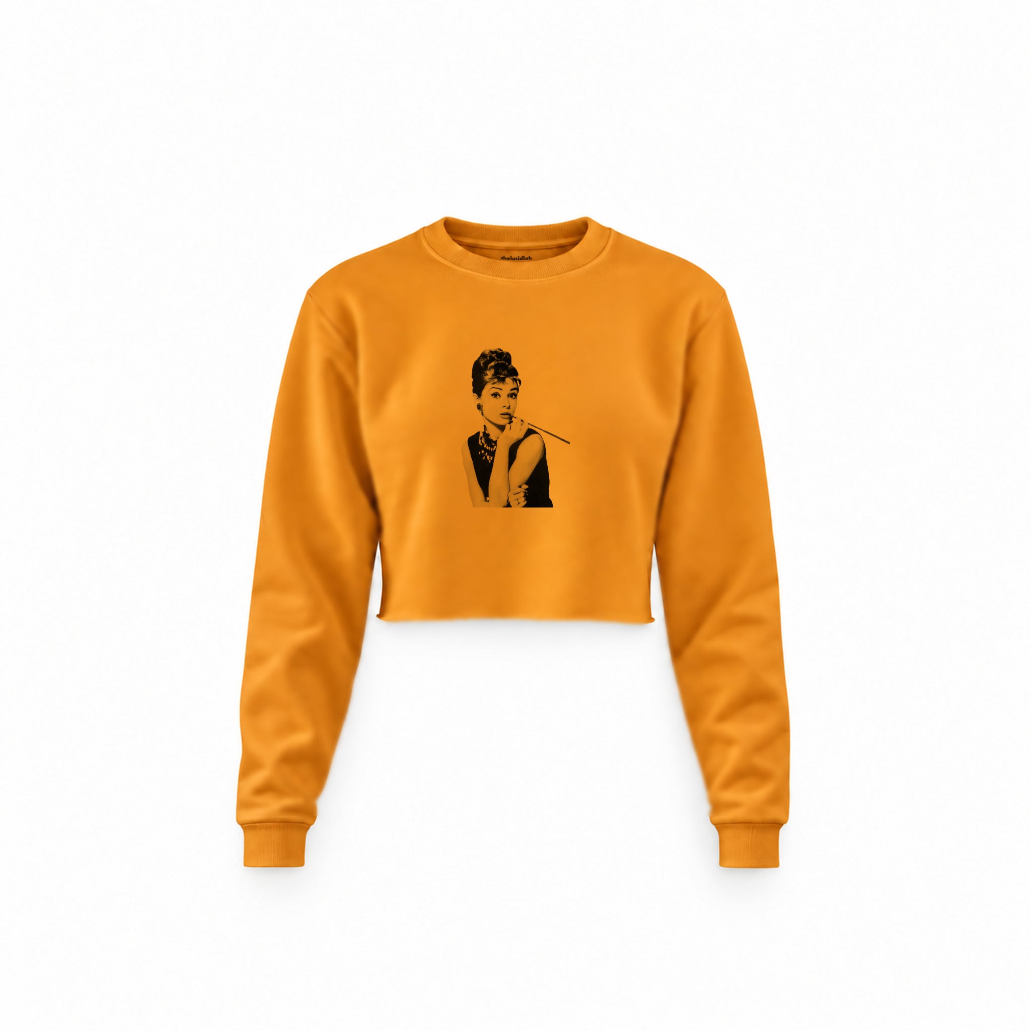 Audrey Hepburn Crop Sweatshirt — Turuncu — Ön baskı