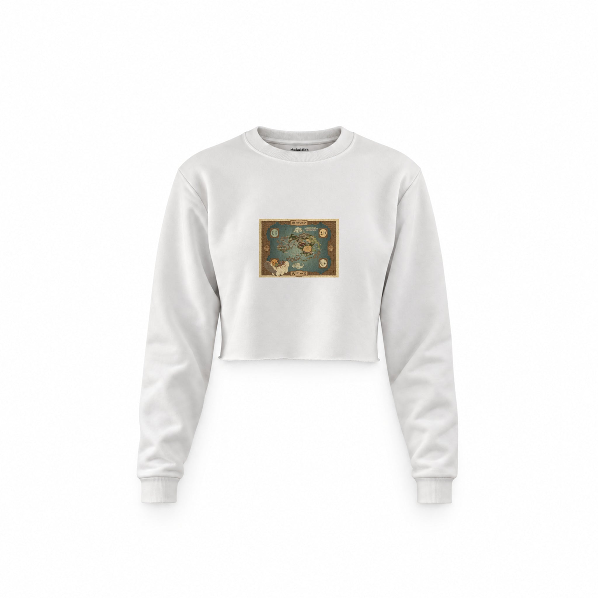 Avatar The Last Airbender Map Crop Sweatshirt — Beyaz — Ön baskı