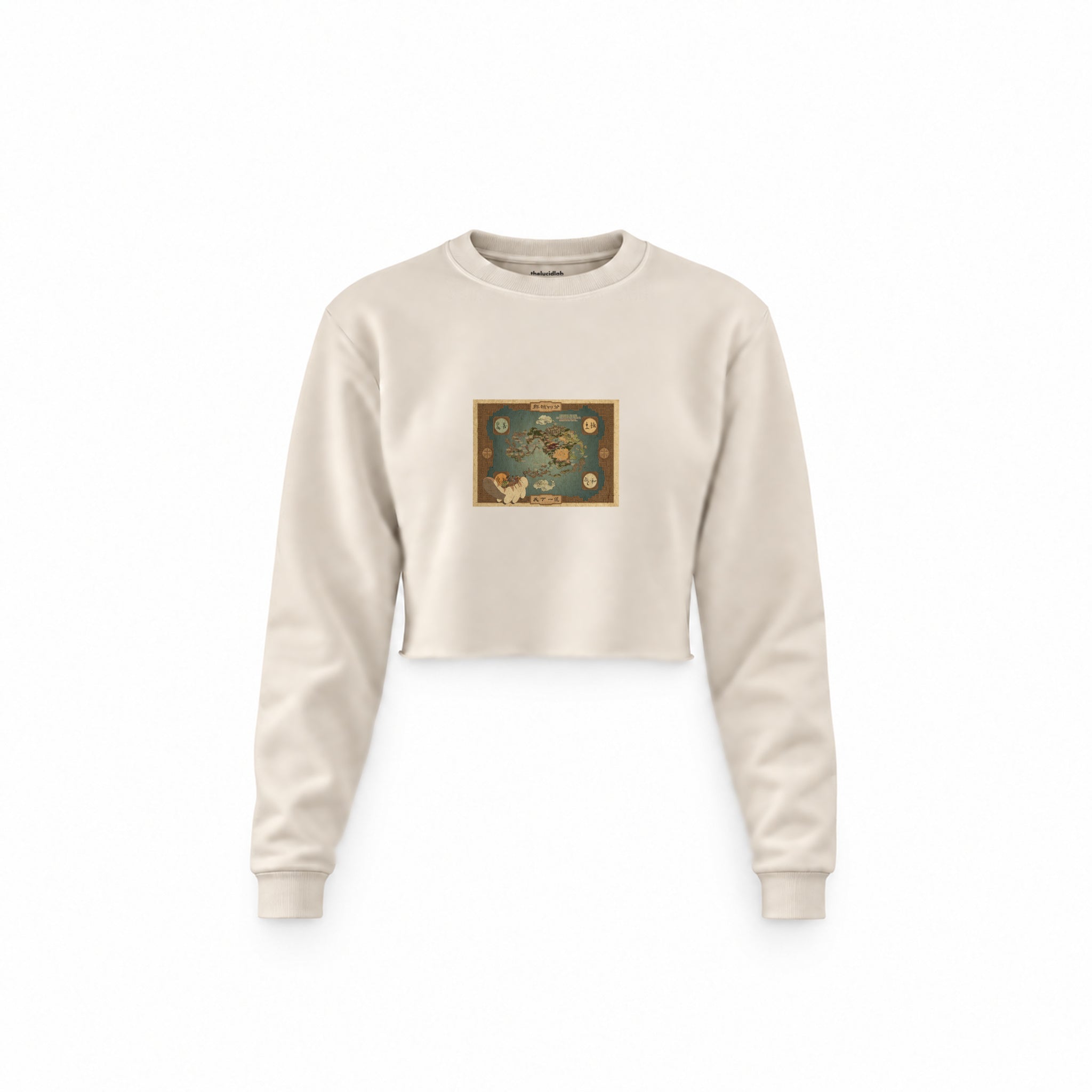 Avatar The Last Airbender Map Crop Sweatshirt — Krem — Ön baskı
