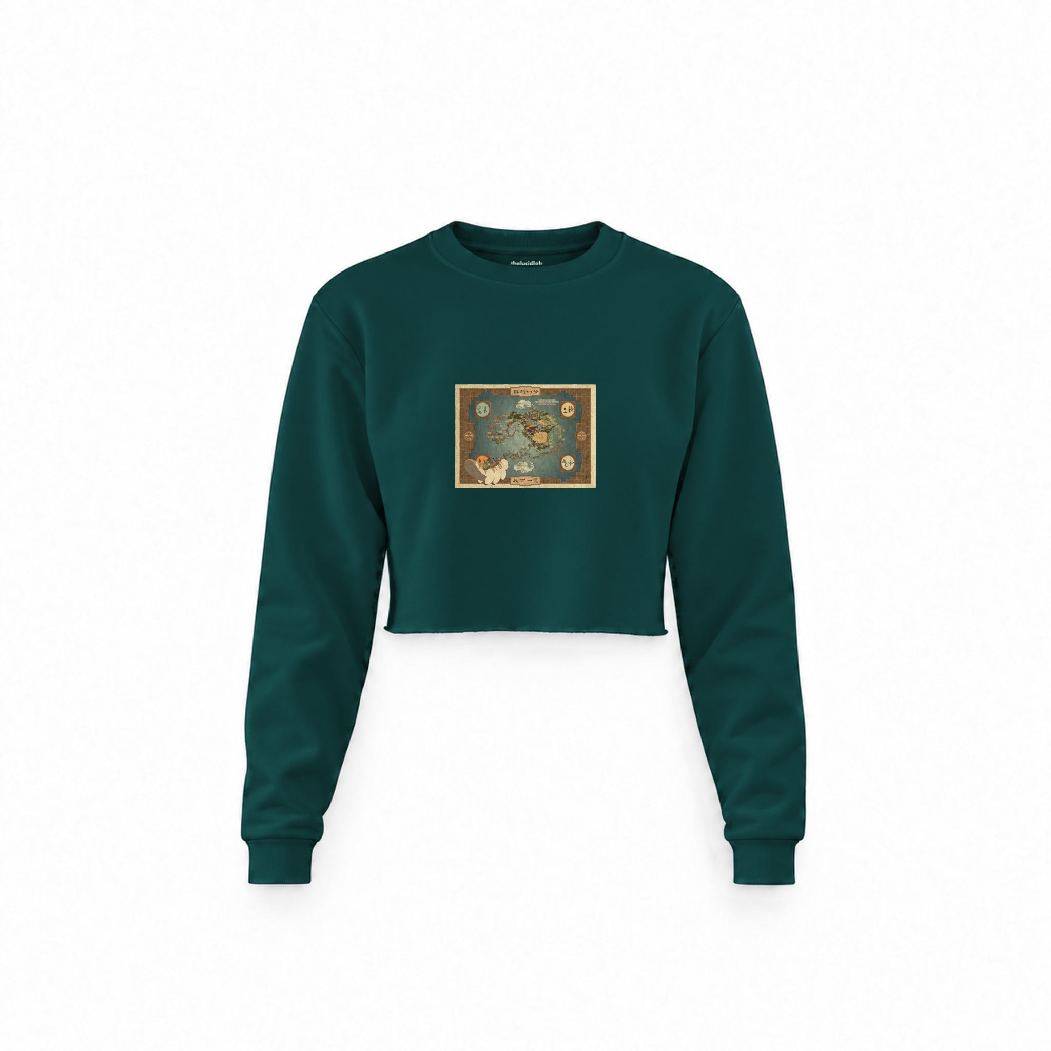 Avatar The Last Airbender Map Crop Sweatshirt — Koyu Yeşil — Ön baskı