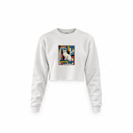 Bauhaus Cat Crop Sweatshirt — Beyaz — Ön baskı