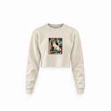 Bauhaus Cat Crop Sweatshirt — Krem — Ön baskı