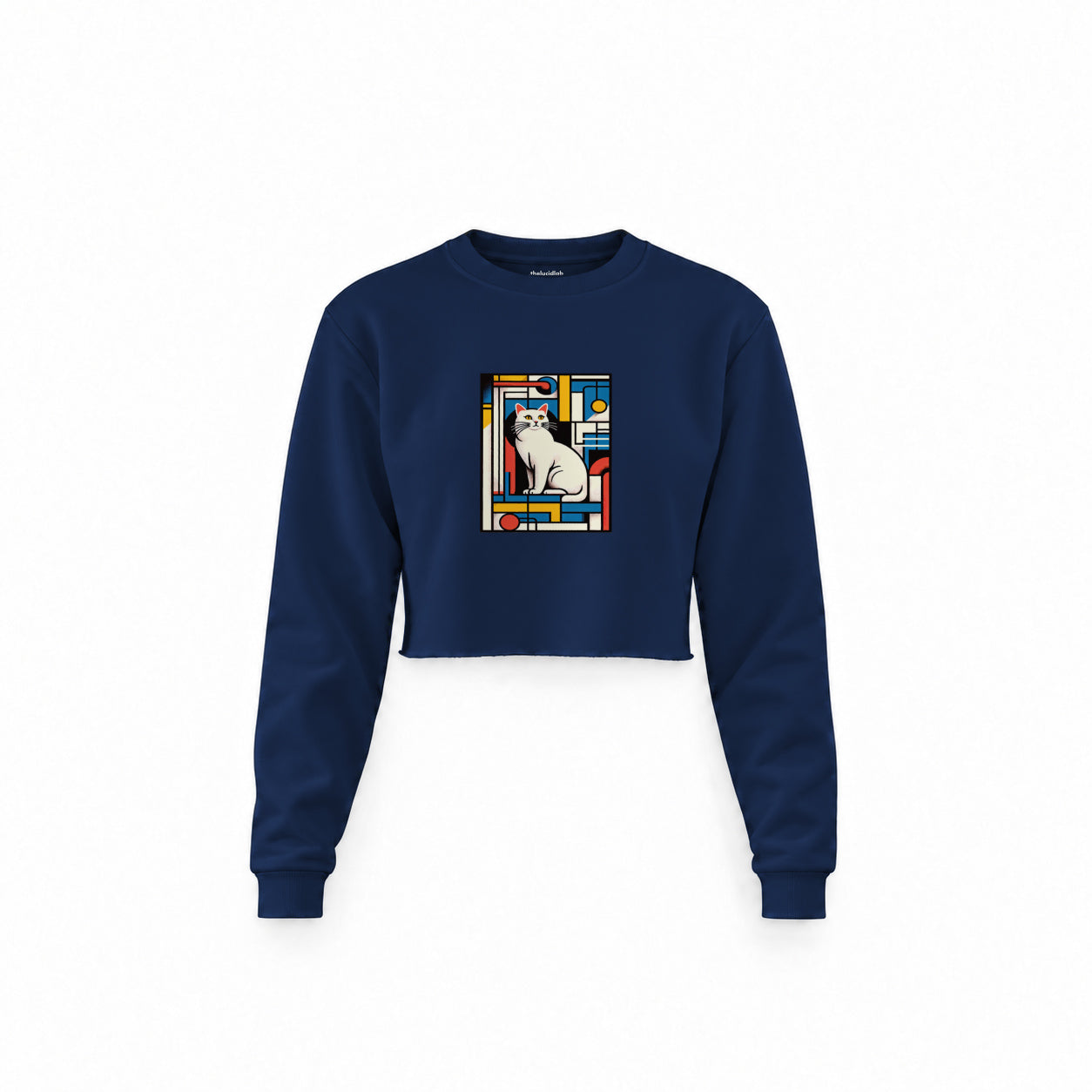Bauhaus Cat Crop Sweatshirt — Lacivert — Ön baskı