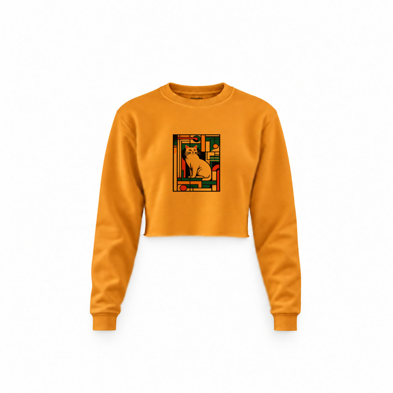 Bauhaus Cat Crop Sweatshirt — Turuncu — Ön baskı