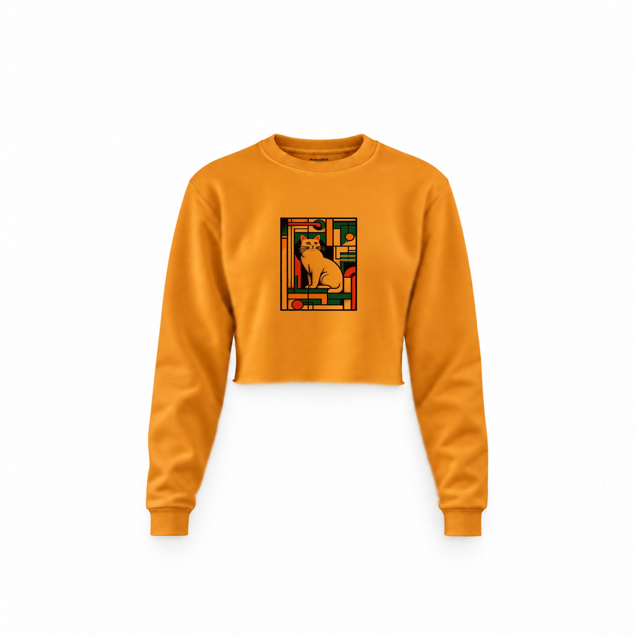 Bauhaus Cat Crop Sweatshirt — Turuncu — Ön baskı