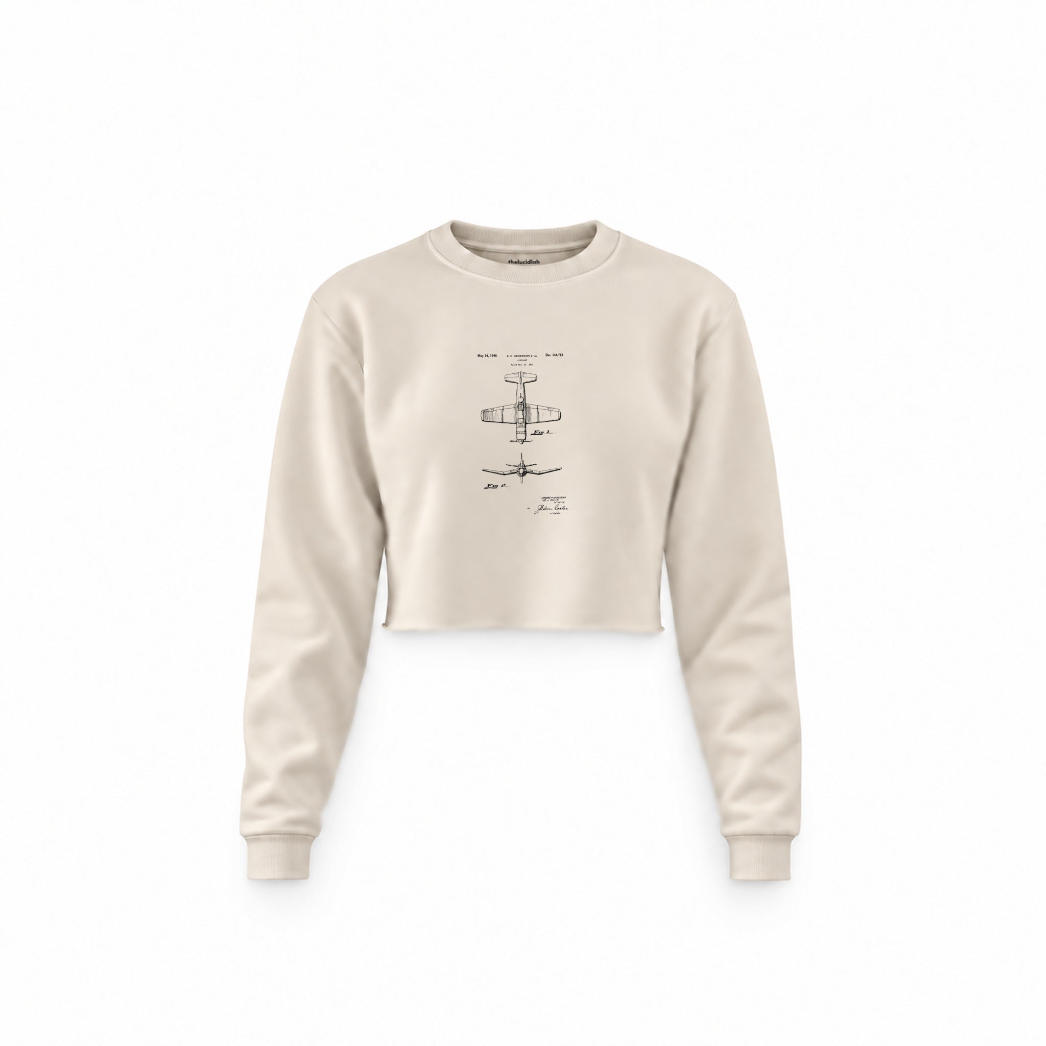 F4U Corsair Crop Sweatshirt — Krem — Ön baskı