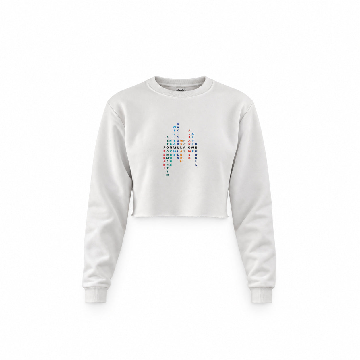 Formula 1 Teams Crop Sweatshirt — Beyaz — Ön baskı