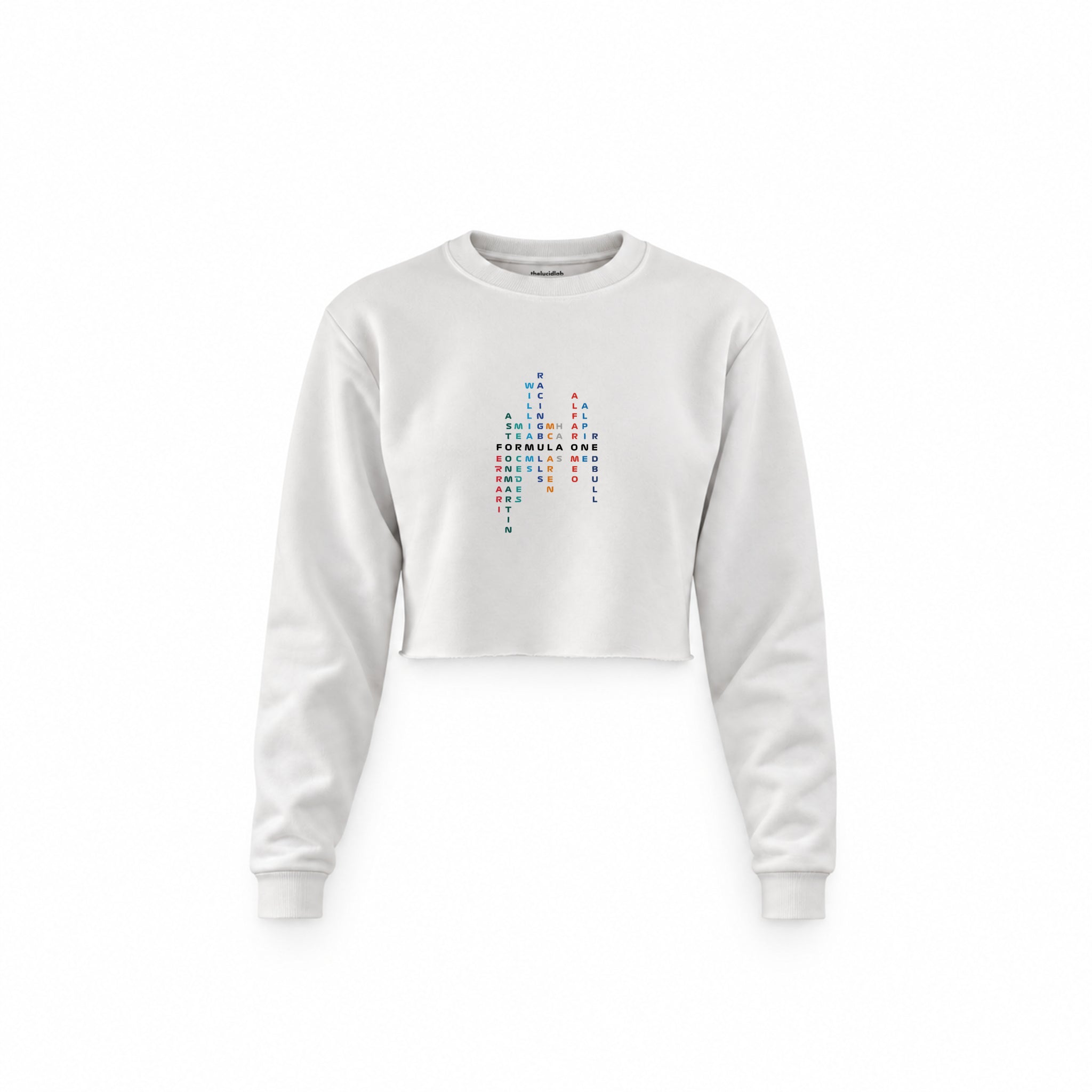 Formula 1 Teams Crop Sweatshirt — Beyaz — Ön baskı