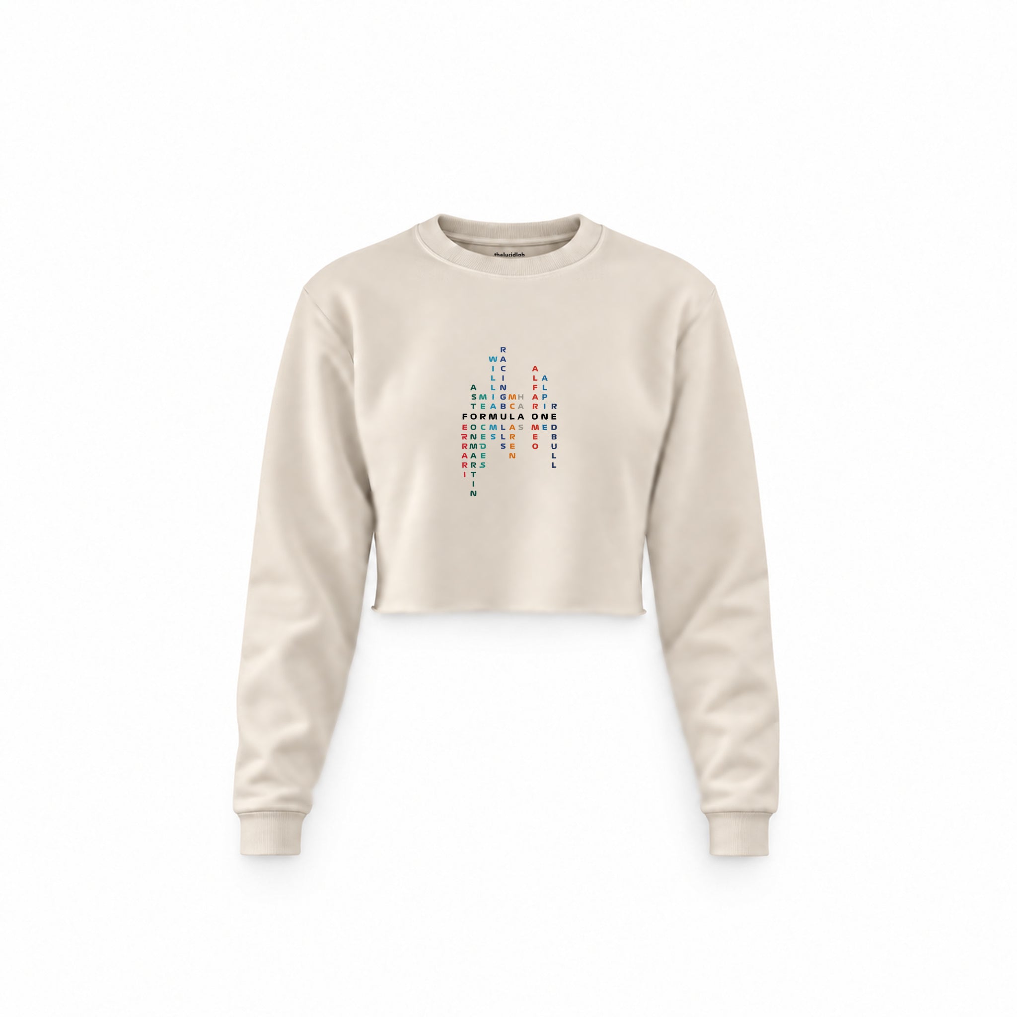 Formula 1 Teams Crop Sweatshirt — Krem — Ön baskı
