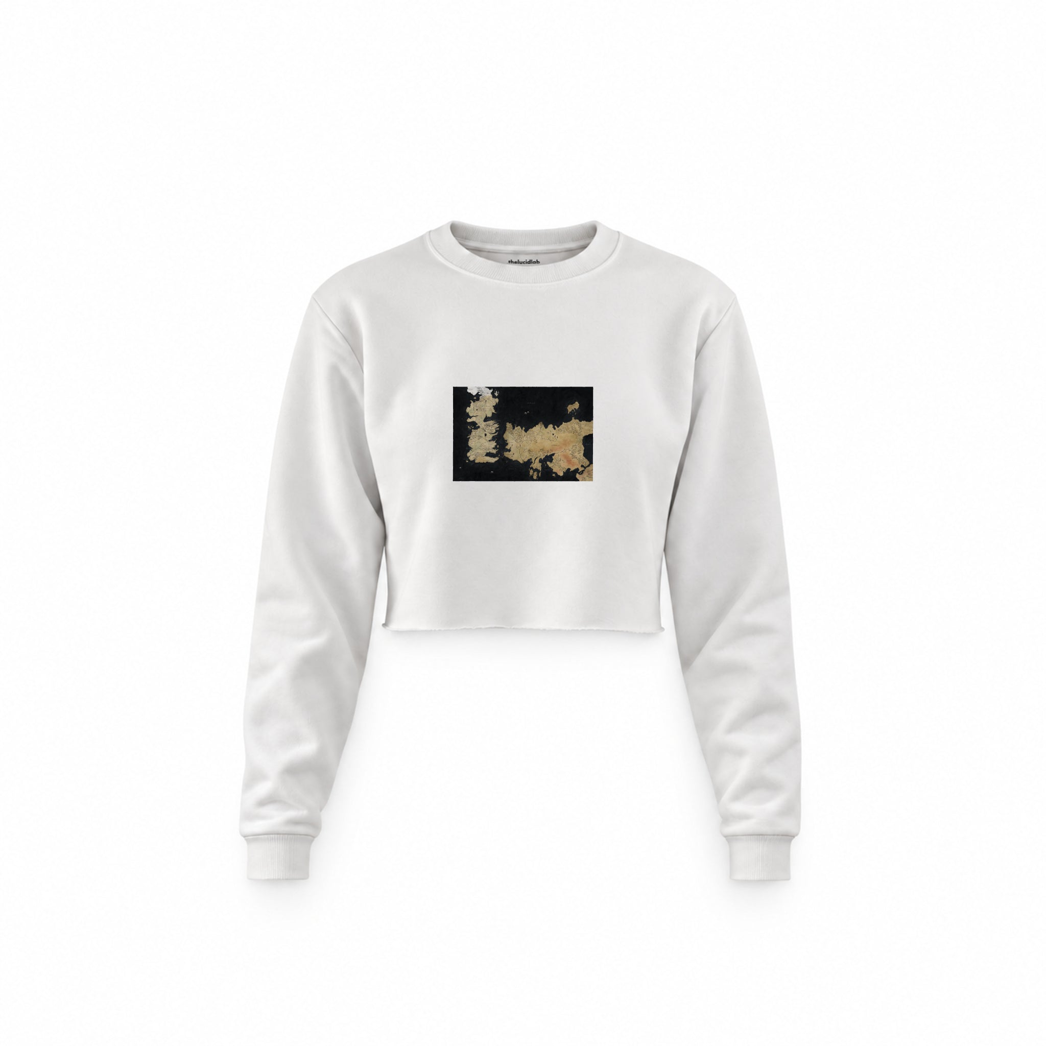 Game Of Thrones Map Crop Sweatshirt — Beyaz — Ön baskı