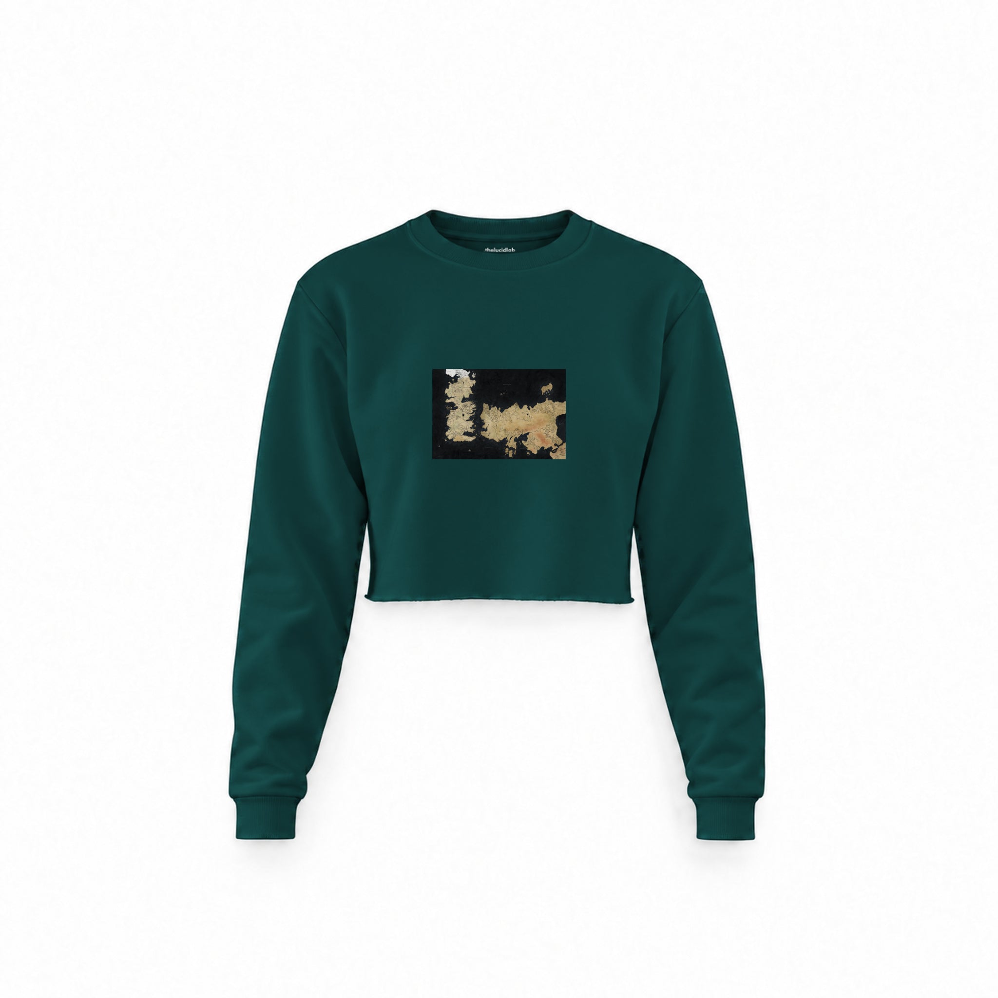 Game Of Thrones Map Crop Sweatshirt — Koyu Yeşil — Ön baskı