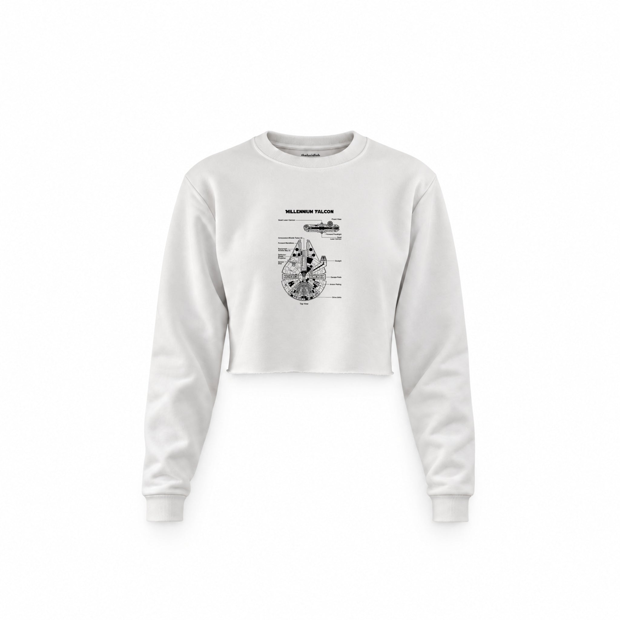 Millennium Falcon Crop Sweatshirt — Beyaz — Ön baskı