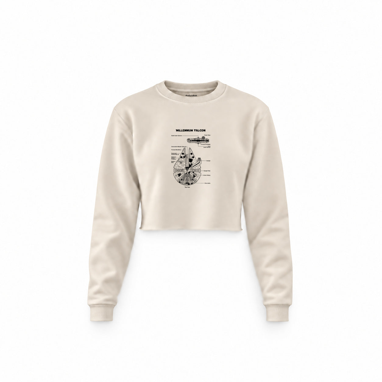 Millennium Falcon Crop Sweatshirt — Krem — Ön baskı