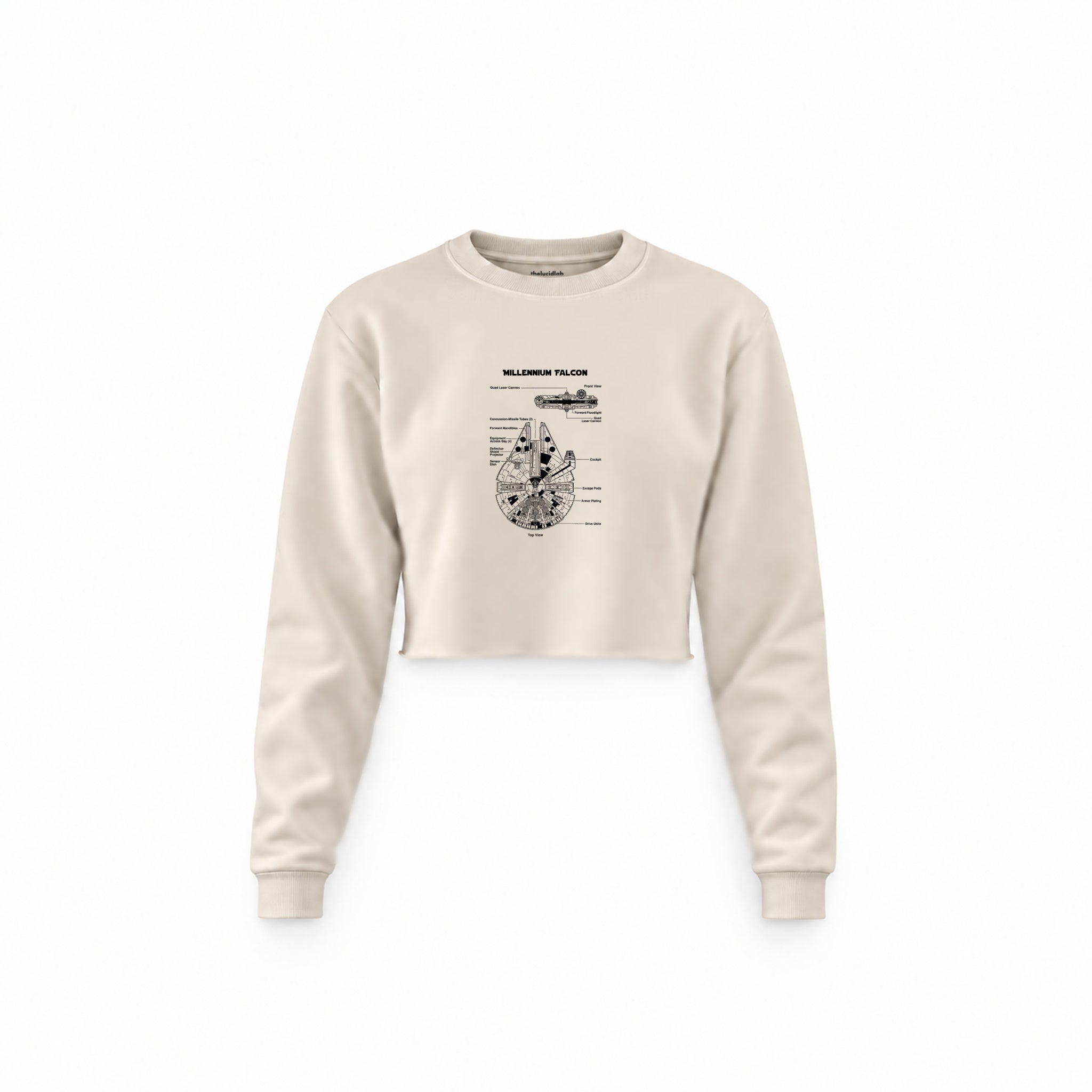 Millennium Falcon Crop Sweatshirt — Krem — Ön baskı