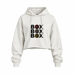 Box Box Box Oversize Crop Hoodie — Beyaz — Ön baskı