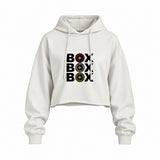 Box Box Box Oversize Crop Hoodie — Beyaz — Ön baskı