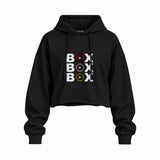 Box Box Box Oversize Crop Hoodie — Siyah — Ön baskı