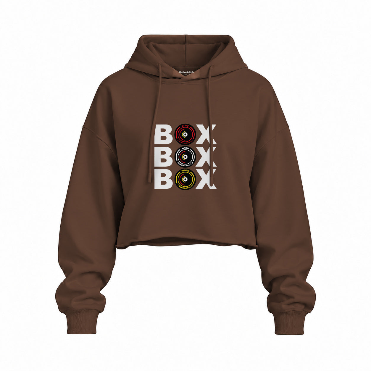 Box Box Box Oversize Crop Hoodie — Kahverengi — Ön baskı