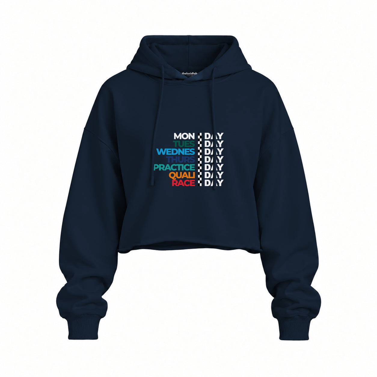 Formula 1 / Week Days Oversize Crop Hoodie — Lacivert — Ön baskı