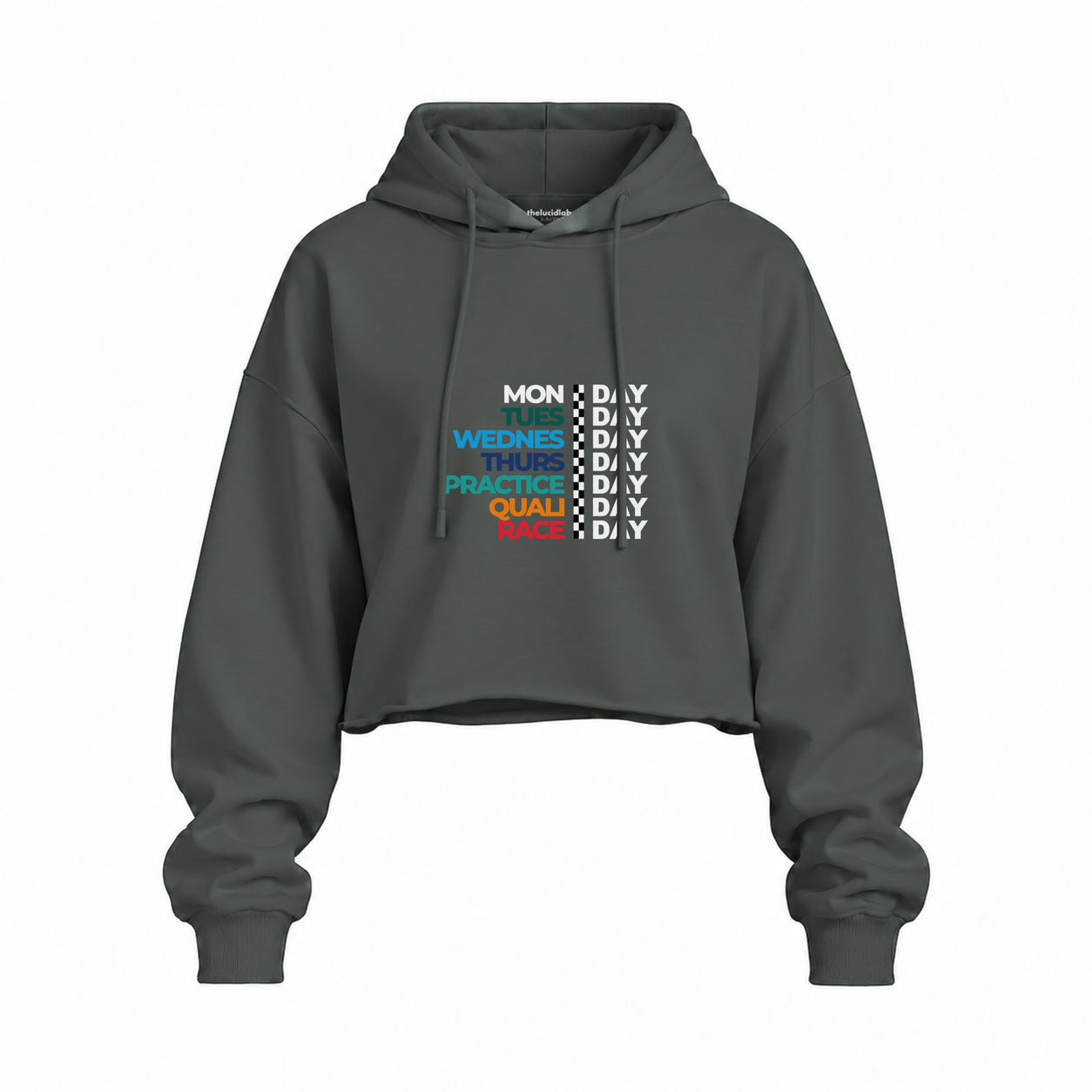 Formula 1 / Week Days Oversize Crop Hoodie — Antrasit — Ön baskı