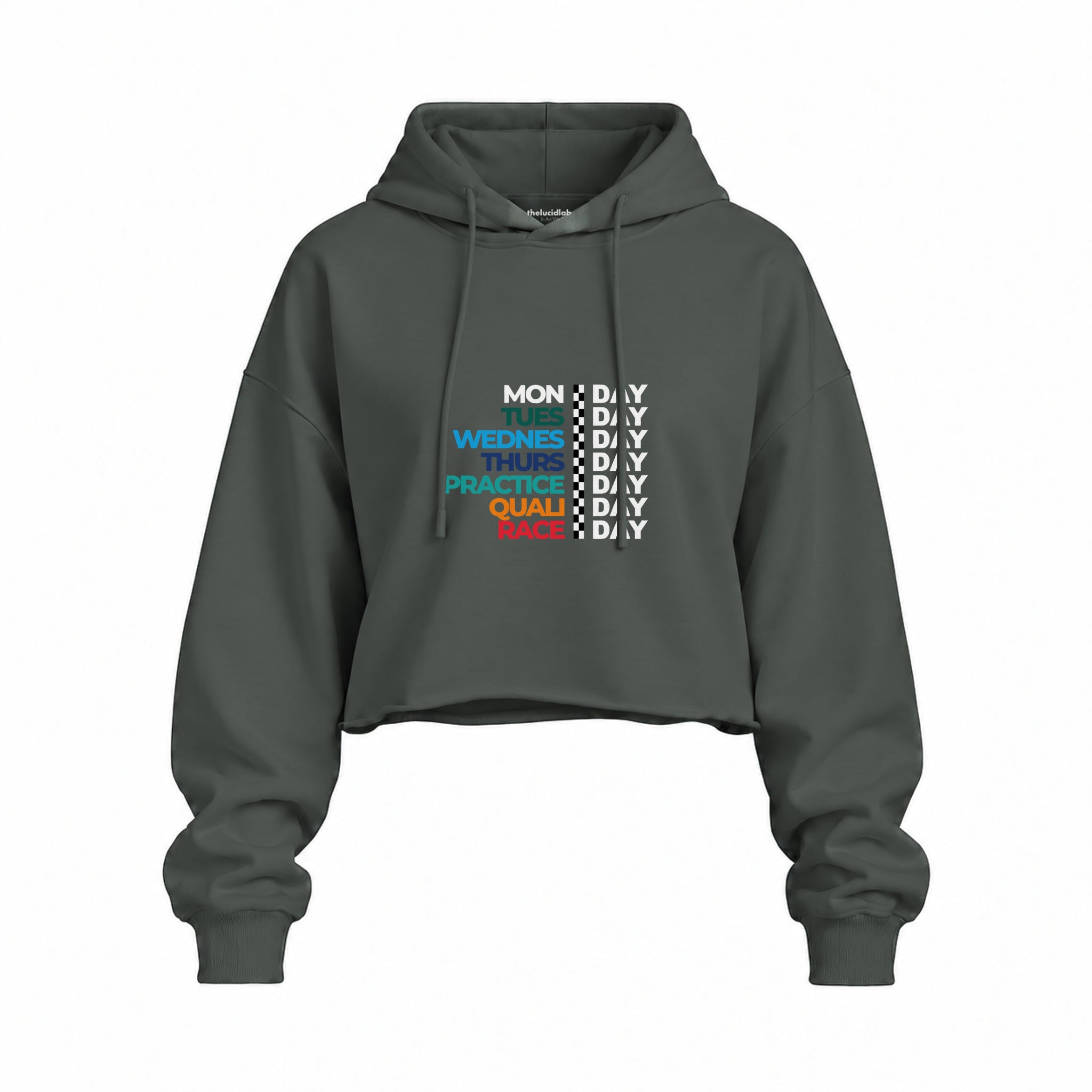 Formula 1 / Week Days Oversize Crop Hoodie — Antrasit — Ön baskı