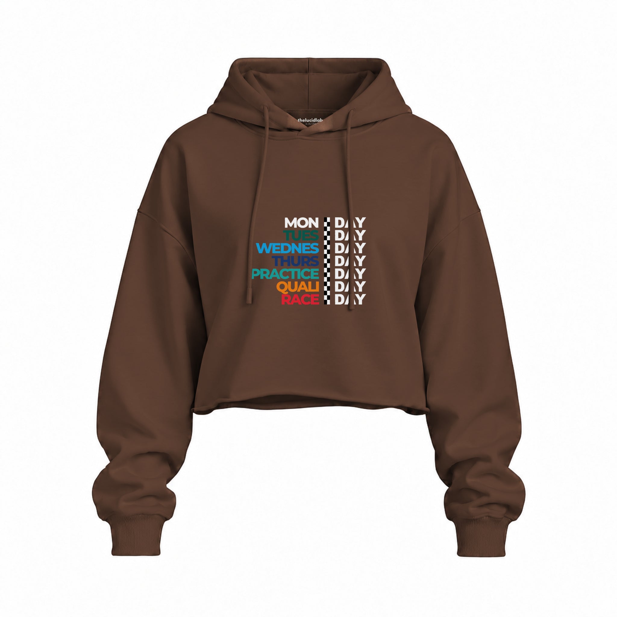 Formula 1 / Week Days Oversize Crop Hoodie — Kahverengi — Ön baskı