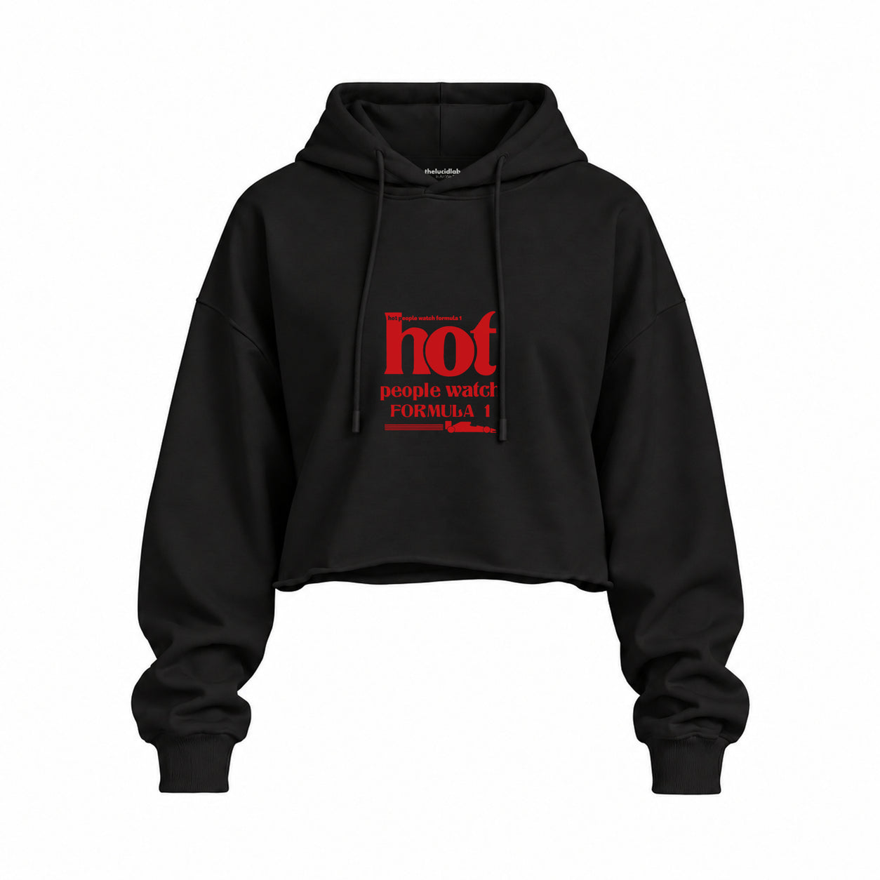 Hot People Watch Formula 1 Oversize Crop Hoodie — Siyah — Ön baskı
