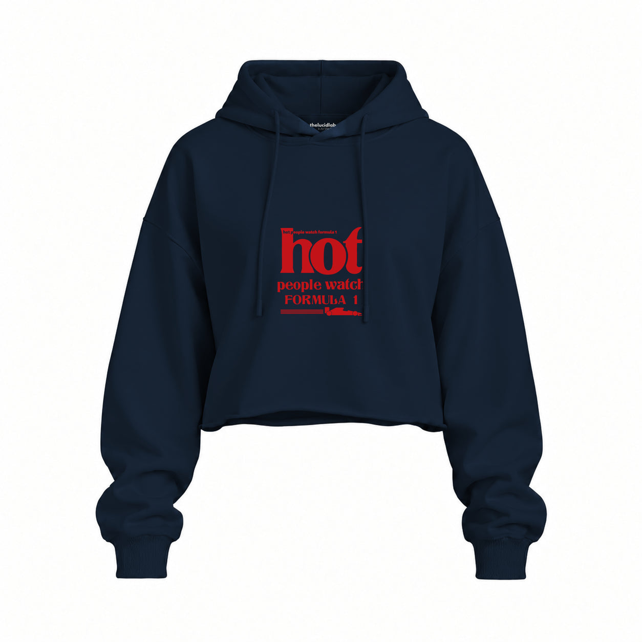 Hot People Watch Formula 1 Oversize Crop Hoodie — Lacivert — Ön baskı