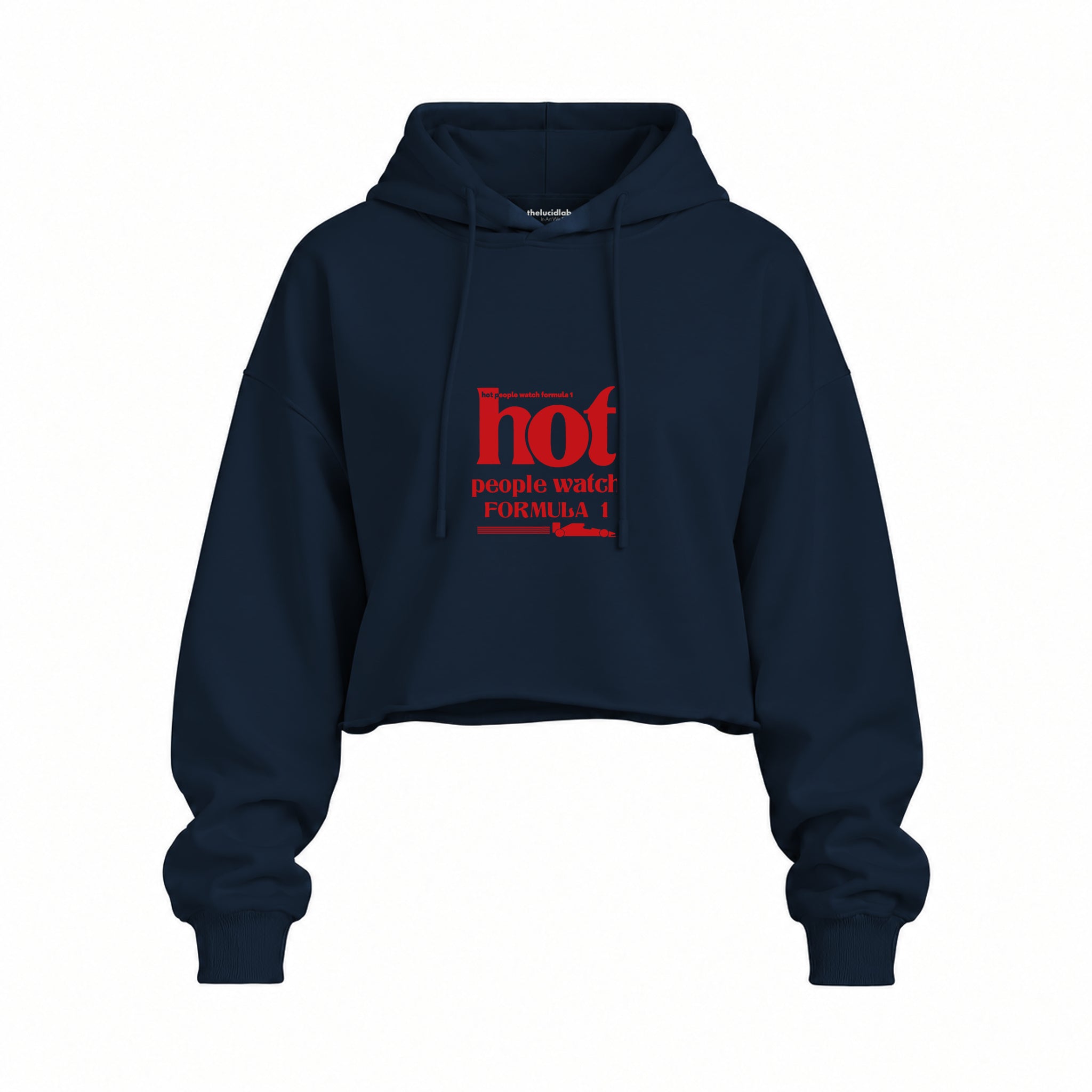 Hot People Watch Formula 1 Oversize Crop Hoodie — Lacivert — Ön baskı