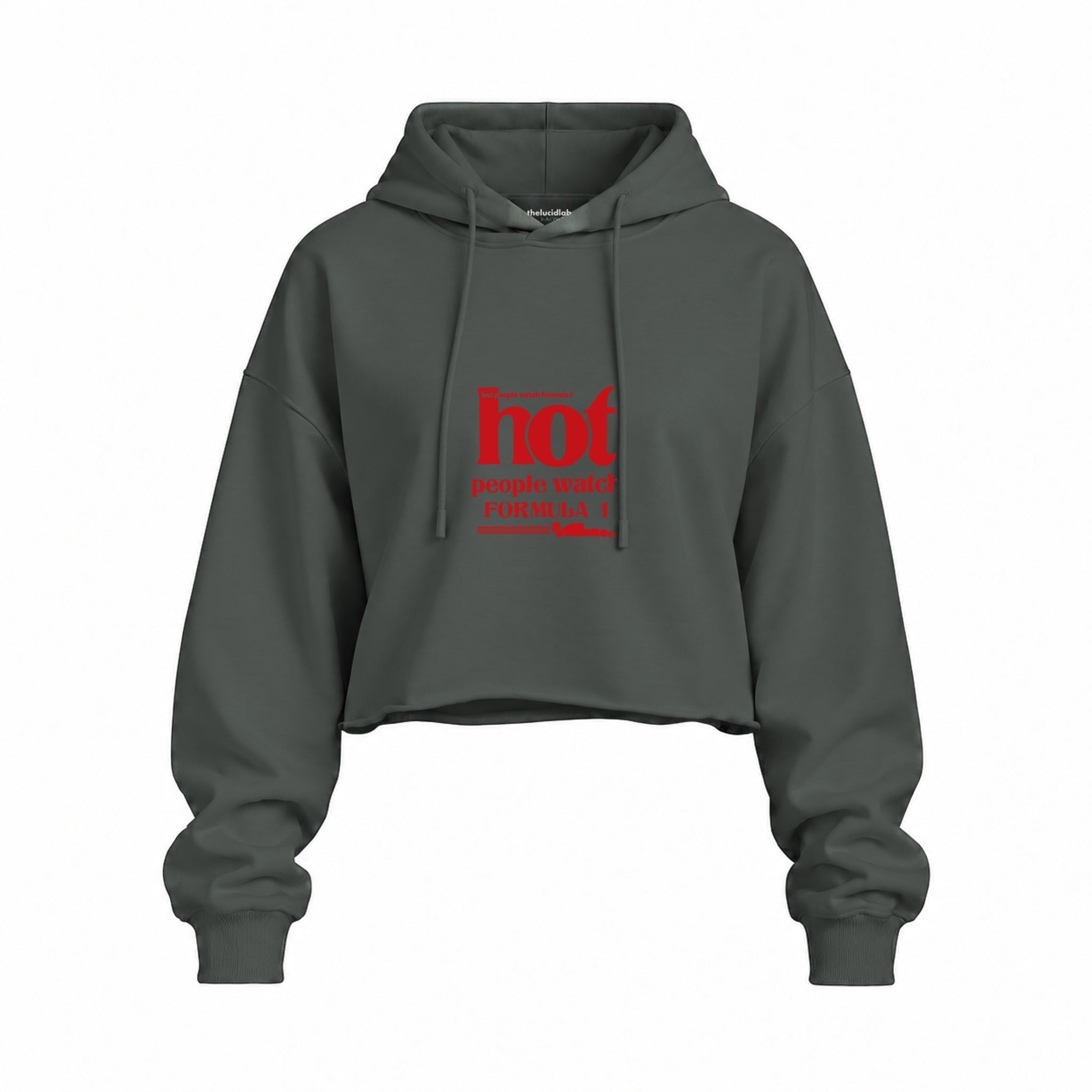 Hot People Watch Formula 1 Oversize Crop Hoodie — Antrasit — Ön baskı
