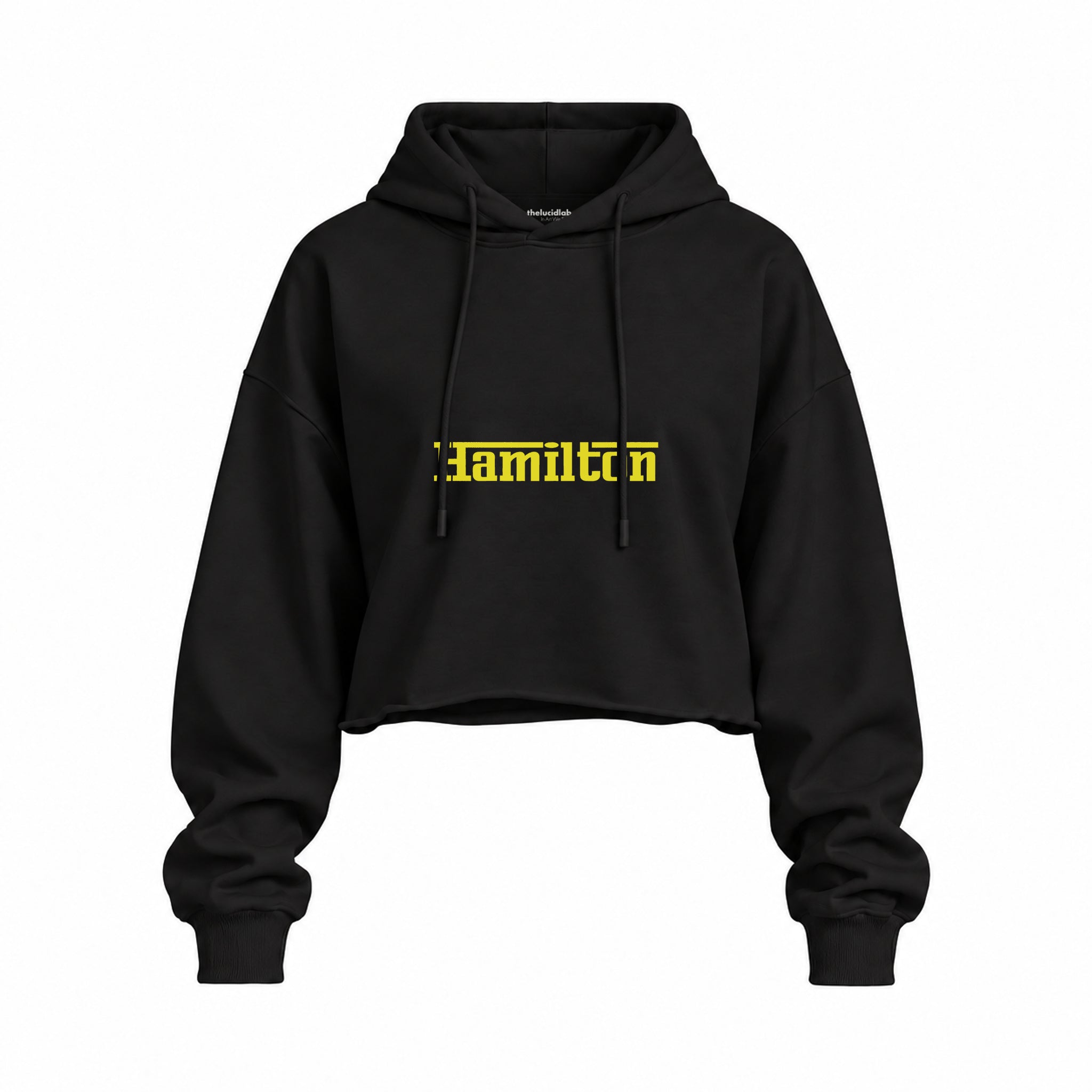 Hamilton / Ferrari Oversize Crop Hoodie — Siyah — Ön baskı