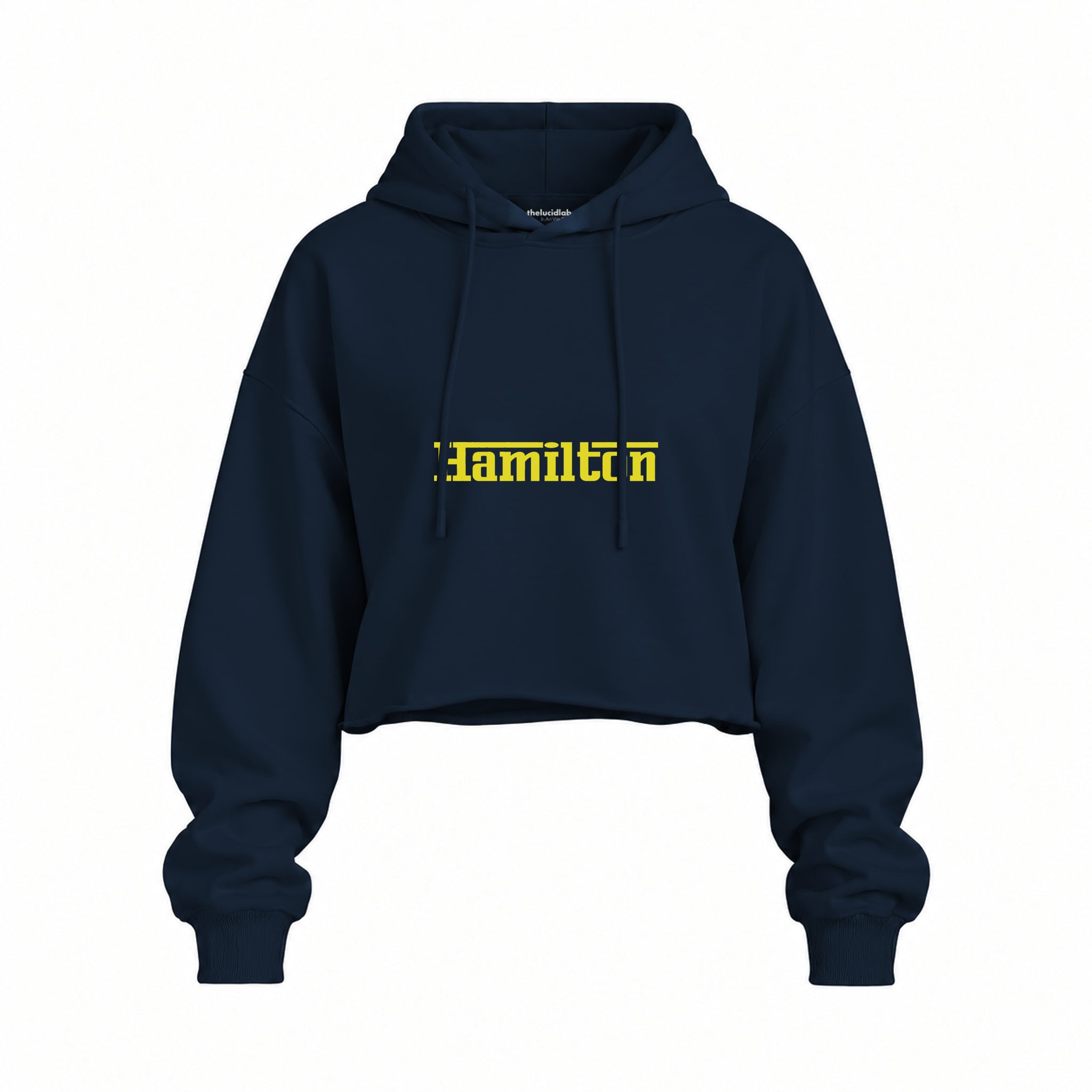Hamilton / Ferrari Oversize Crop Hoodie — Lacivert — Ön baskı