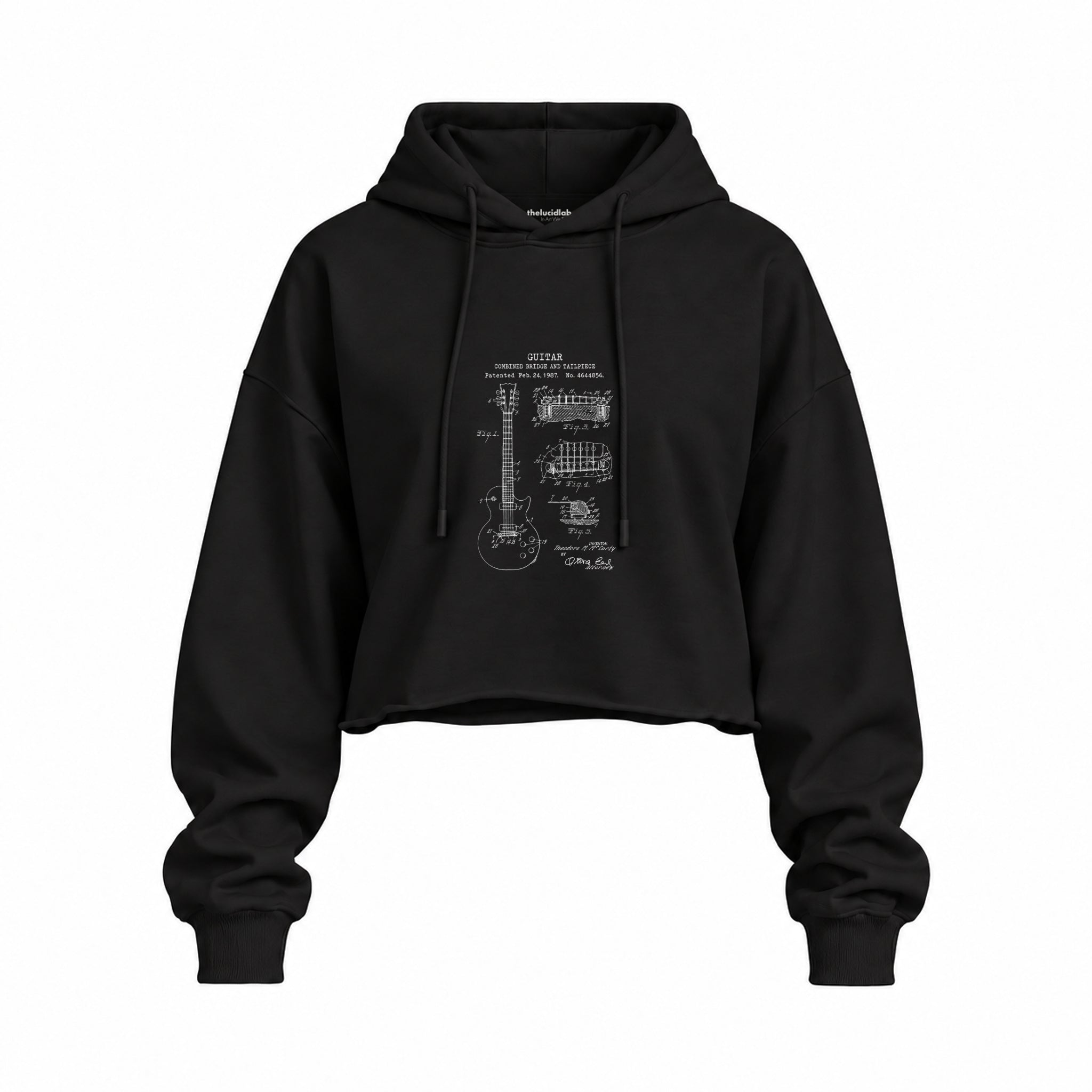 Gibson Les Paul Gitar Oversize Crop Hoodie — Siyah — Ön baskı