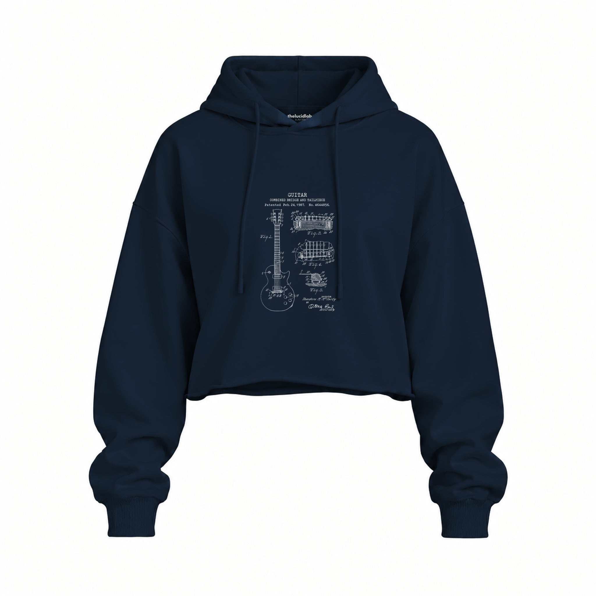 Gibson Les Paul Gitar Oversize Crop Hoodie — Lacivert — Ön baskı