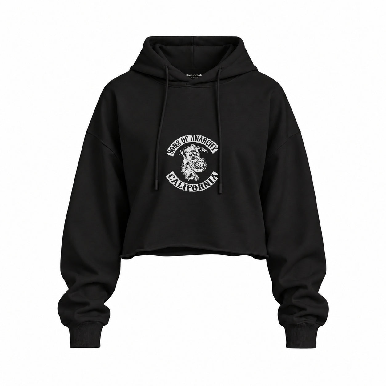 Sons of Anarchy Oversize Crop Hoodie — Siyah — Ön baskı