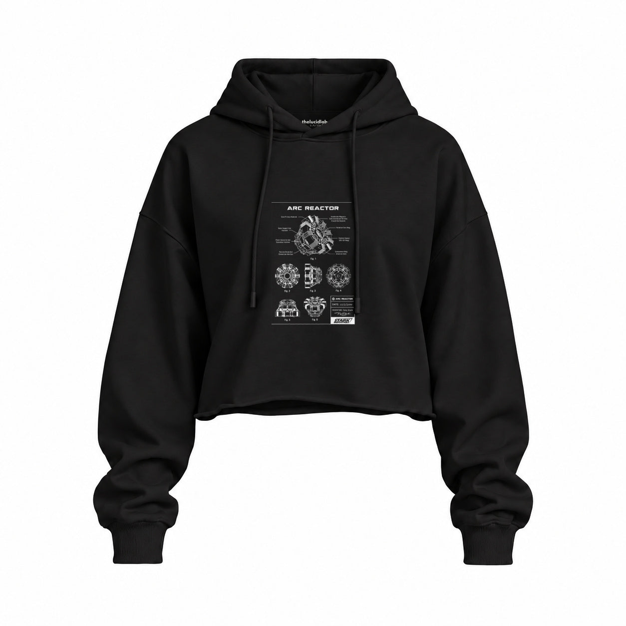 Arc Reactor Oversize Crop Hoodie — Siyah — Ön baskı