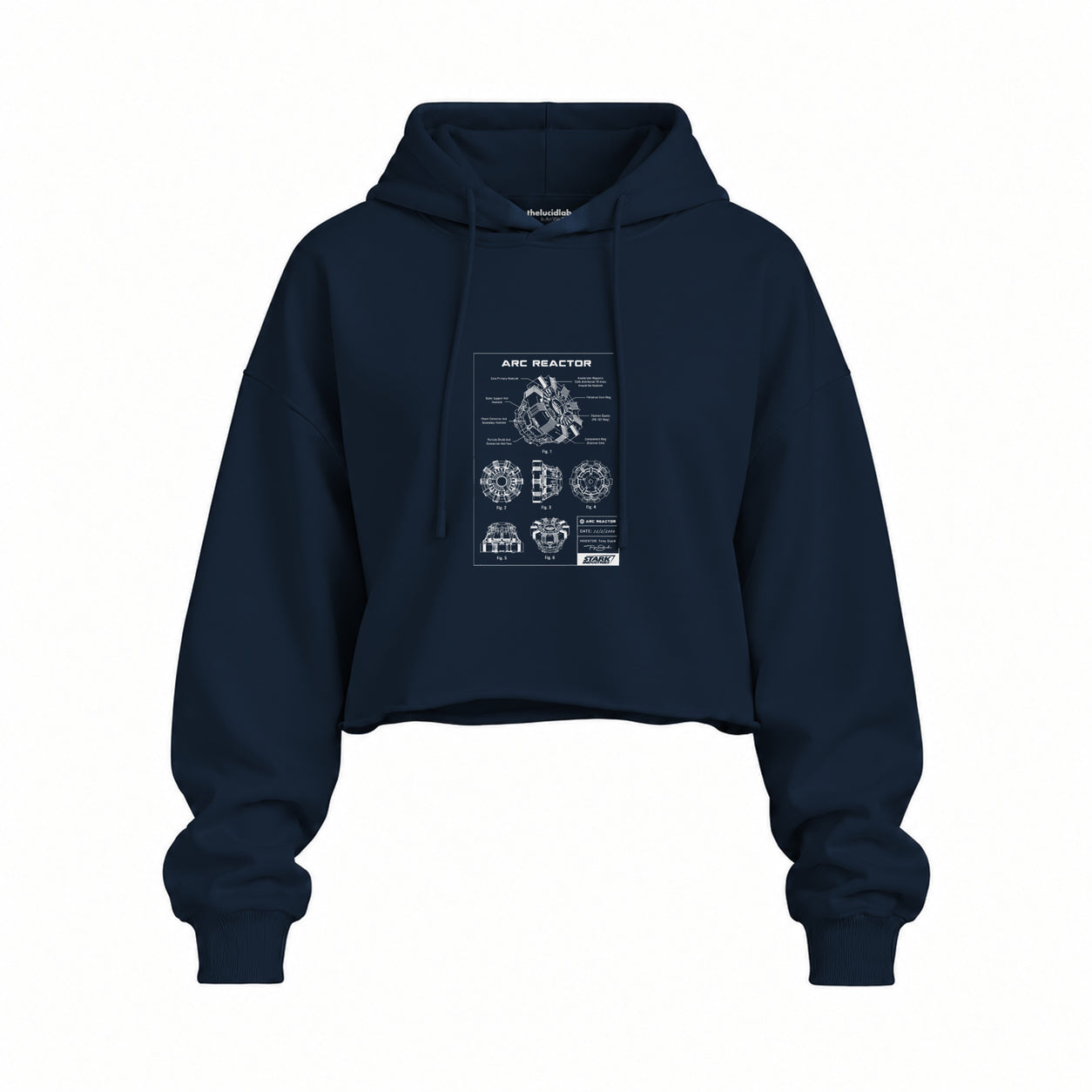 Arc Reactor Oversize Crop Hoodie — Lacivert — Ön baskı