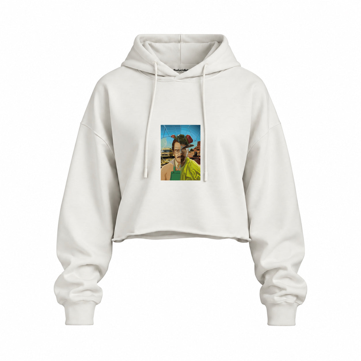Walter White / Heisenberg Oversize Crop Hoodie — Beyaz — Ön baskı