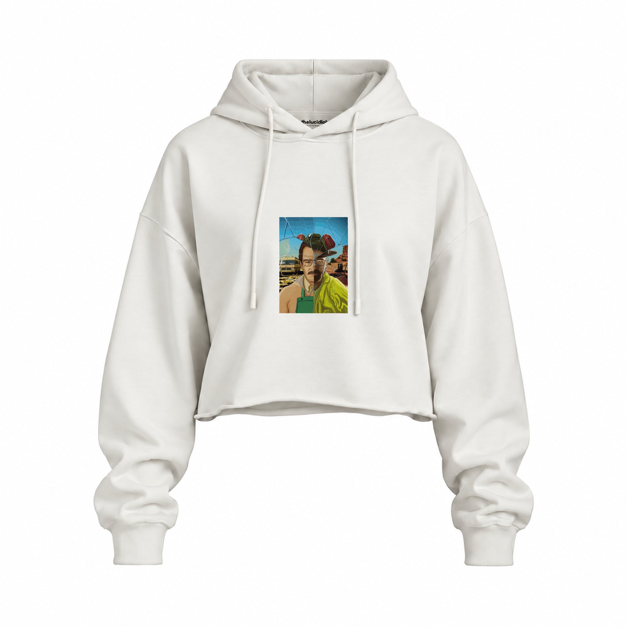 Walter White / Heisenberg Oversize Crop Hoodie — Beyaz — Ön baskı