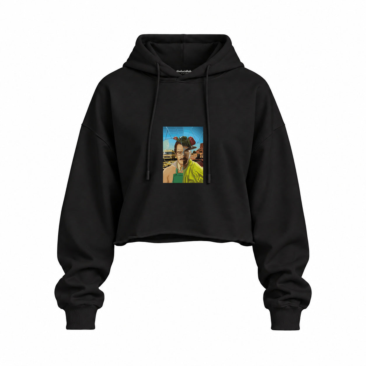 Walter White / Heisenberg Oversize Crop Hoodie — Siyah — Ön baskı