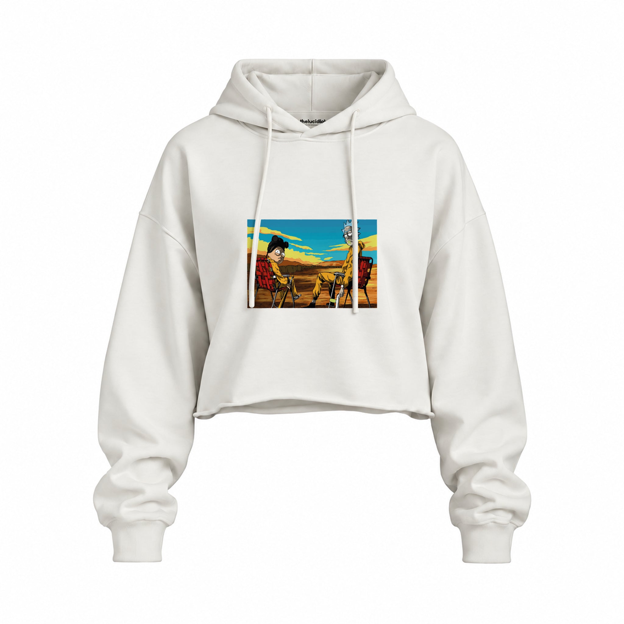 Breaking Bad / Rick and Morty Oversize Crop Hoodie — Beyaz — Ön baskı