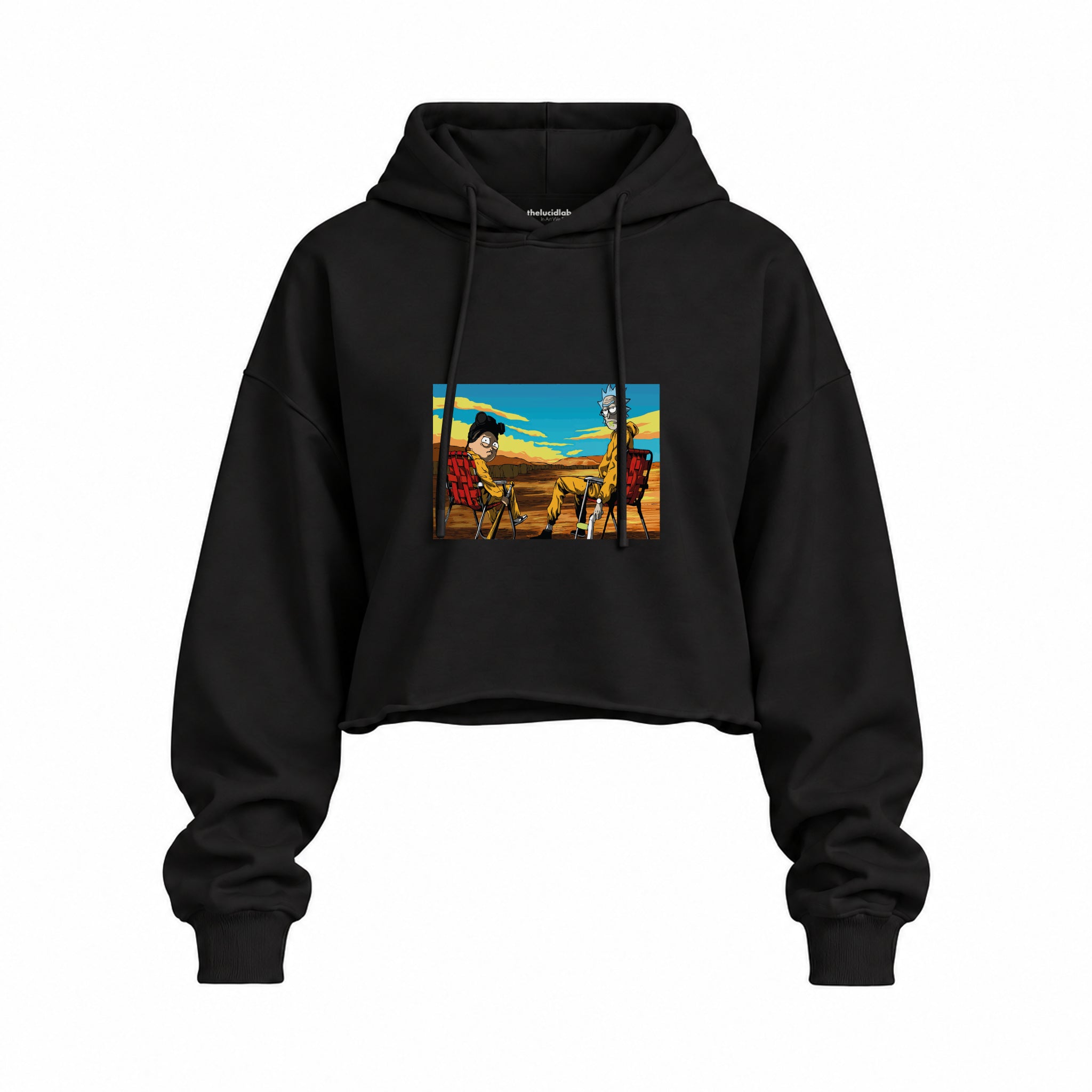 Breaking Bad / Rick and Morty Oversize Crop Hoodie — Siyah — Ön baskı