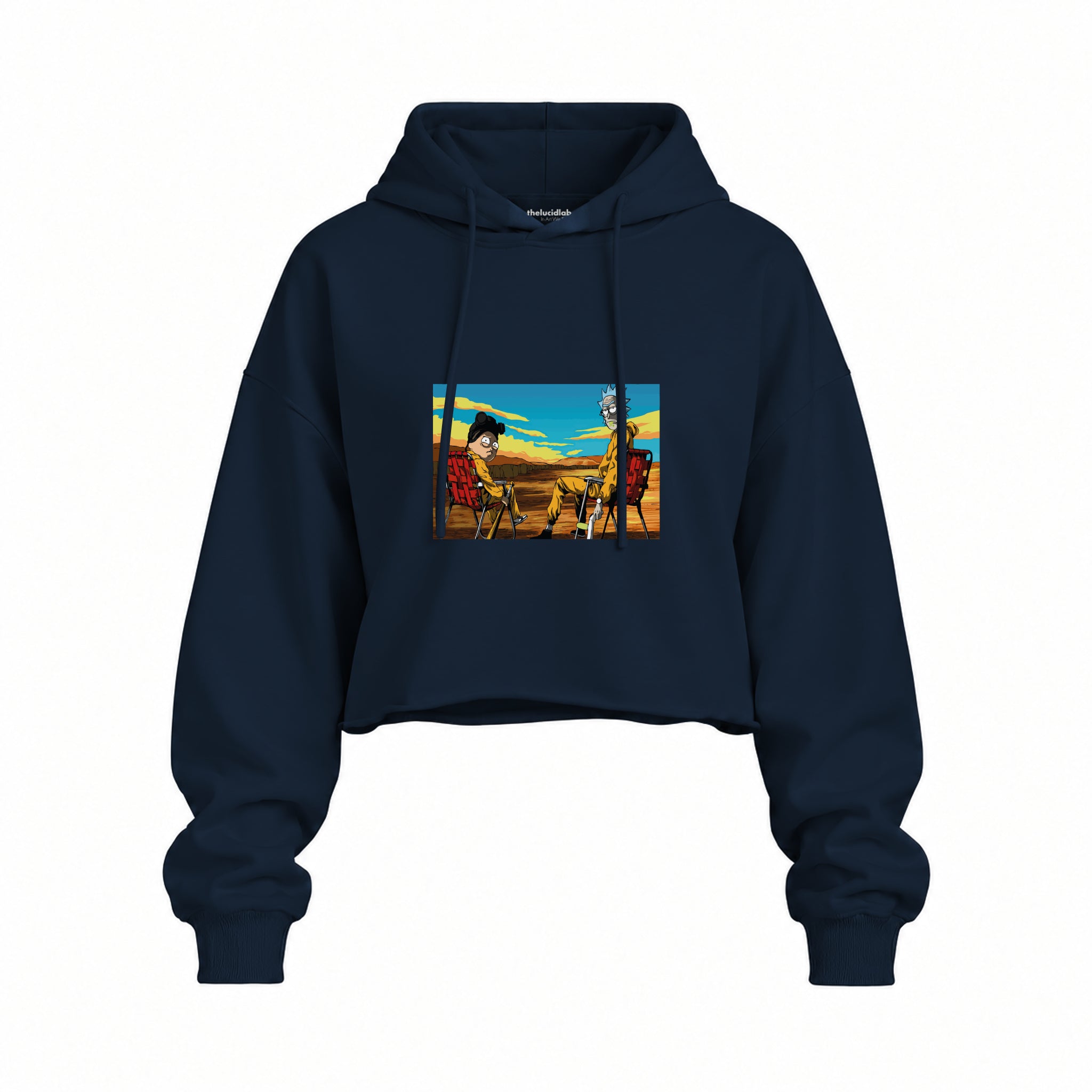Breaking Bad / Rick and Morty Oversize Crop Hoodie — Lacivert — Ön baskı