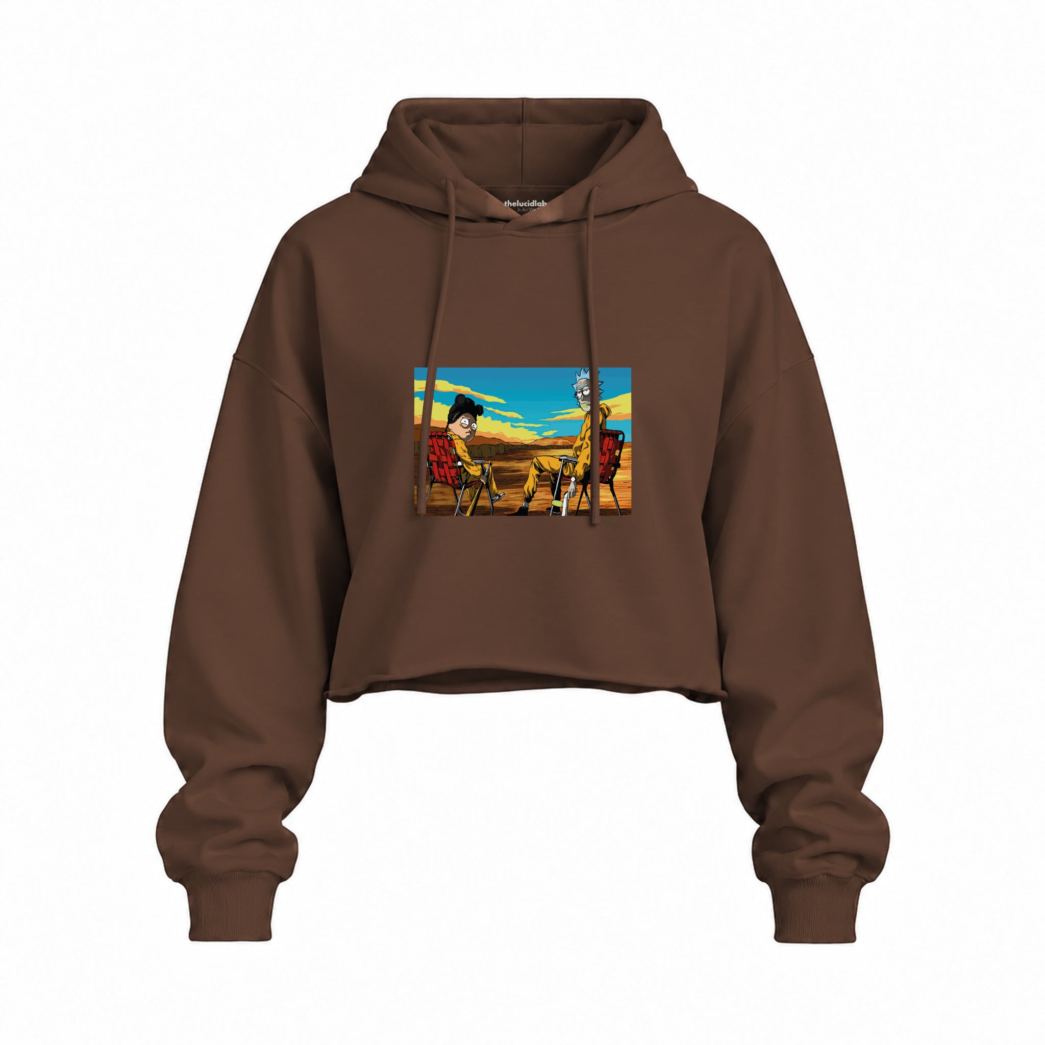 Breaking Bad / Rick and Morty Oversize Crop Hoodie — Kahverengi — Ön baskı