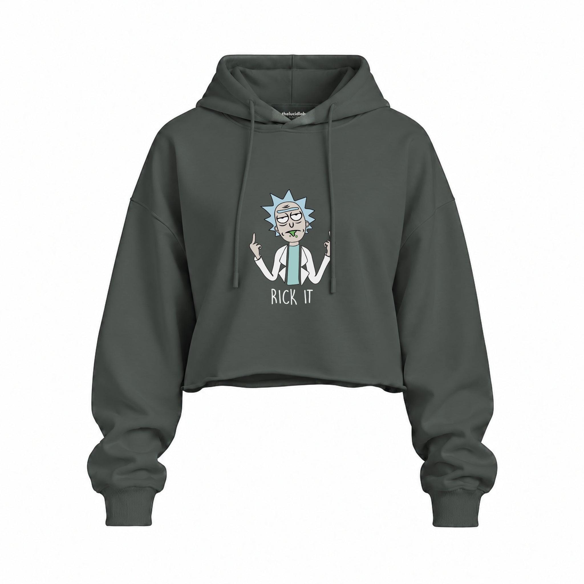 Rick It Oversize Crop Hoodie — Antrasit — Ön baskı